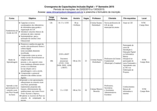 Cronograma de Capacitações Inclusão Digital – 1º Semestre 2015 
Período de inscrições: de 23/02/2015 a 13/03/2015.  
Acess...