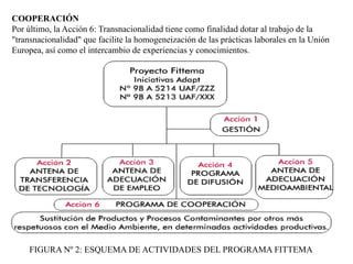COOPERACIÓNPor último, la Acción 6: Transnacionalidad tiene como finalidad dotar al trabajo de la "transnacionalidad" que facilite la homogeneización de las prácticas laborales en la Unión Europea, así como el intercambio de experiencias y conocimientos. FIGURA Nº 2: ESQUEMA DE ACTIVIDADES DEL PROGRAMA FITTEMA
