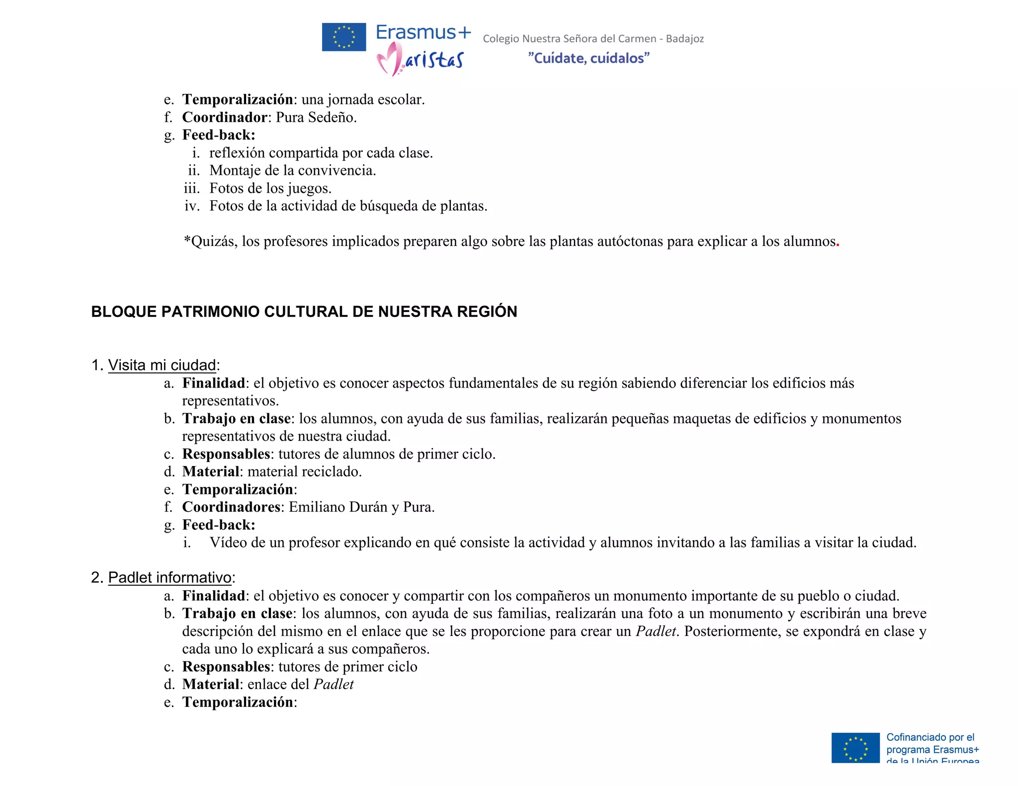 Cronograma Actividades E+ Primer Ciclo | PDF