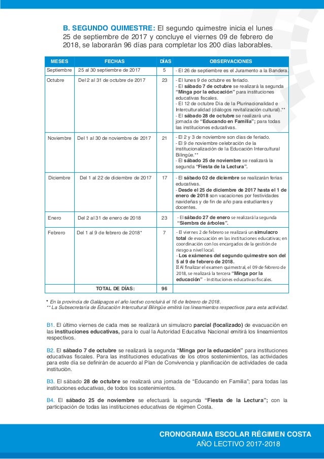 Cronograma Escolar Costa 2017 2018