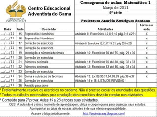 Cronogramas de março