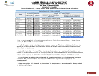 COLEGIO TÉCNICO BENJAMÍN HERRERA
CRONOGRAMA INSTITUCIONAL DE ACTIVIDADES
4 AL 8 DE FEBRERO DE 2019
SEMANA 3 - HORARIO 1
“Formación en valores y saberes técnicos desde el afecto para la transformación de la sociedad”
22
 