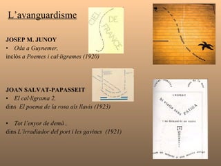 El Noucentisme  JOSEP CARNER  Cançoneta incerta  (inclosa a  Sons de lira i flabiol  de 1927) Bèlgica  (el poema de l’exili) Relacionada amb l’Escola Mallorquina i el Noucentisme   M. ANTÒNIA SALVÀ  L’encís que fuig  (inclòs a  Espigues i flors  de 1926) Josep Carner M. Antònia   Salvà 