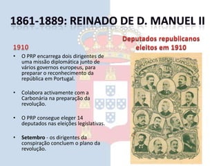 28 de Janeiro - Tentativa de revolução republicana em Lisboa é denunciada e fracassa. Várias personalidades republicanas são presas e condenadas ao degredo.D Manuel II