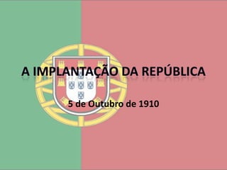1861-1889: Reinado de D. Manuel II1910O PRP encarrega dois dirigentes de uma missão diplomática junto de vários governos europeus, para preparar o reconhecimento da república em Portugal.Colabora activamente com a Carbonária na preparação da revolução.O PRP consegue eleger 14 deputados nas eleições legislativas.Setembro - os dirigentes da conspiração concluem o plano da revolução.Deputados republicanos eleitos em 1910