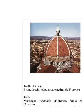 1420-1430 ca.
Brunelleschi, cúpula da catedral de Florença

1425
Masaccio, Trindade (Florença, Santa M
Novella)
 