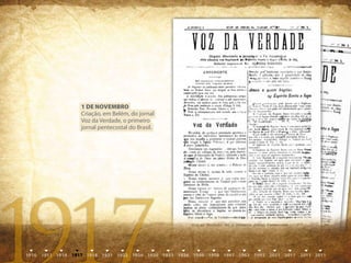 1 DE NOVEmbrO
Criação, em Belém, do jornal
Voz da Verdade, o primeiro
jornal pentecostal do Brasil.
 