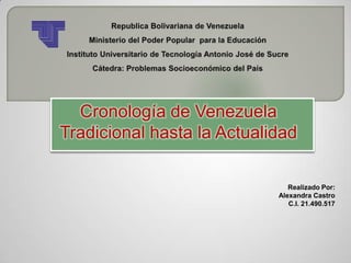Cronología de Venezuela
Tradicional hasta la Actualidad
Realizado Por:
Alexandra Castro
C.I. 21.490.517

 