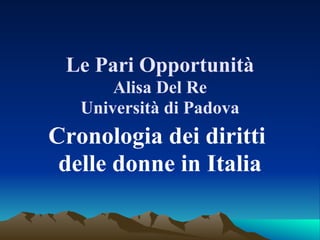 Le Pari Opportunità
       Alisa Del Re
   Università di Padova
Cronologia dei diritti
 delle donne in Italia
 