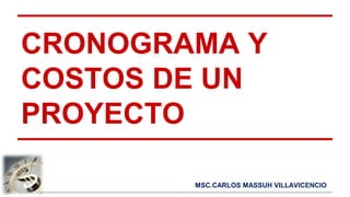 MSC.CARLOS MASSUH VILLAVICENCIO
CRONOGRAMA Y
COSTOS DE UN
PROYECTO
 