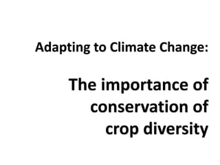 Adapting to Climate Change:
The importance of
conservation of
crop diversity
 