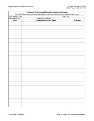 Farm Documentation Organic Field Crops Documentation Forms | PDF