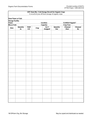 Organic Field Crops Documentation Forms | PDF