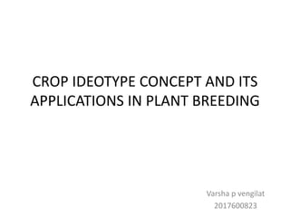 CROP IDEOTYPE CONCEPT AND ITS
APPLICATIONS IN PLANT BREEDING
Varsha p vengilat
2017600823
 