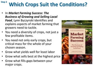 Which Crops Suit the Conditions?
• In Market Farming Success: The
Business of Growing and Selling Local
Food, Lynn Byczyns...