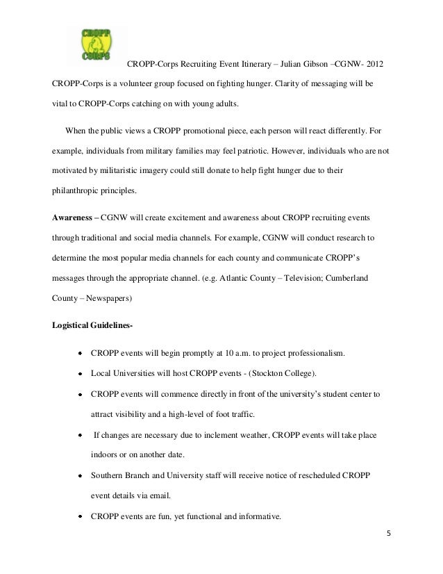 cropp program event protocol and itinerary