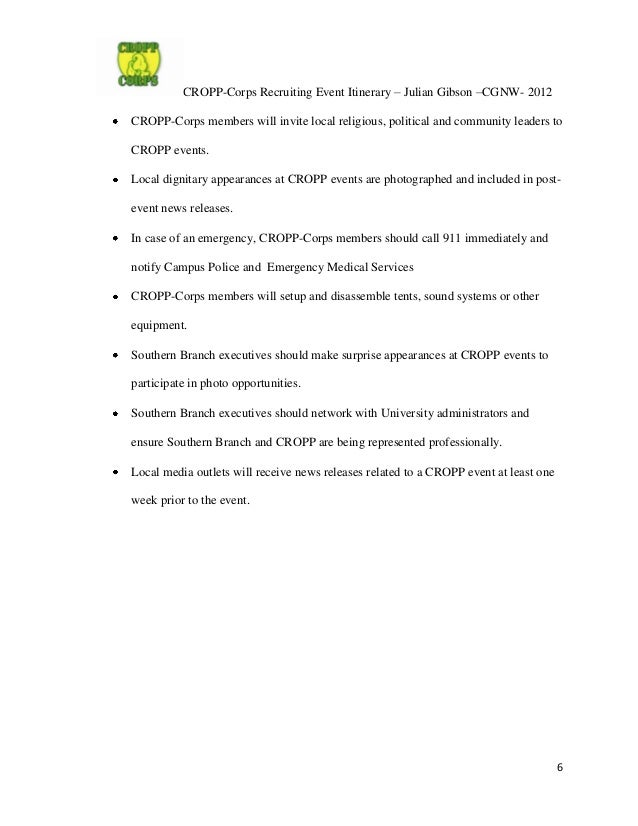 cropp program event protocol and itinerary