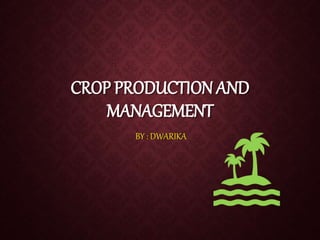 CROP PRODUCTION AND
MANAGEMENT
BY : DWARIKA
 