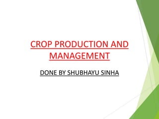 CROP PRODUCTION AND
MANAGEMENT
DONE BY SHUBHAYU SINHA
 