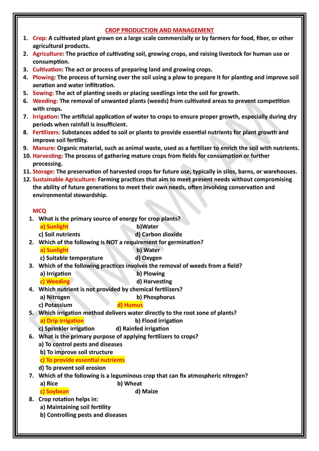 CHAPTER 1 CROP PRODUCTION AND MANAGEMENT CLASS 8TH PDF