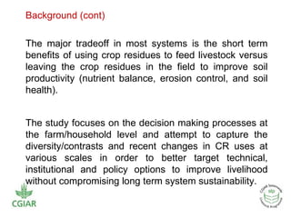 Crop residue tradeoffs in crop-livestock systems - Improving livelihood and environmental benefits from crop residues in smallholder crop-livestock systems in sub-Saharan Africa and South Asia: Regional case studies