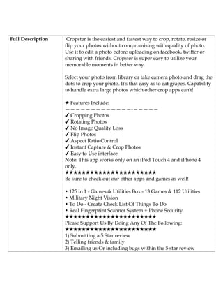 Cropster - Photo Crop, Rotate, Resize & Flip | DOC | Photo Editing ...