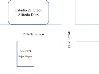 Estadio de futbol
Alfredo Díaz.
Casa 19-74
Rejas Negras
Calle Tamanaco
CalleLozada
 