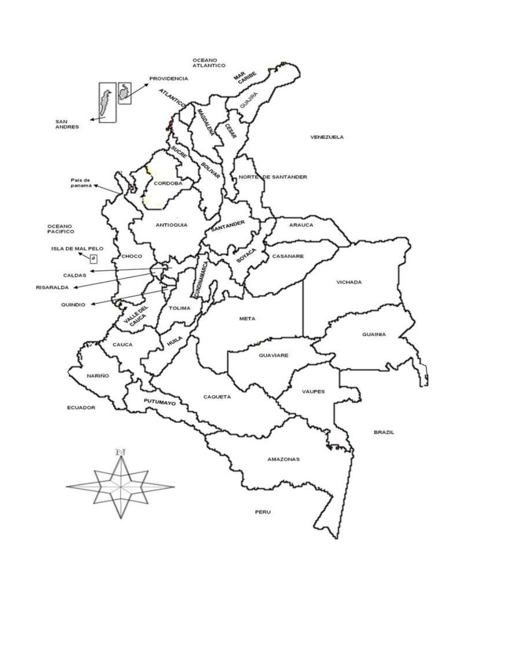 Croquis de mapa politico de colombia