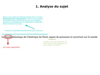 1. Analyse du sujet La façade atlantique de l'Amérique du Nord, espace de puissance et ouverture sur le monde Le début du sujet définit précisément la leçon concernée 