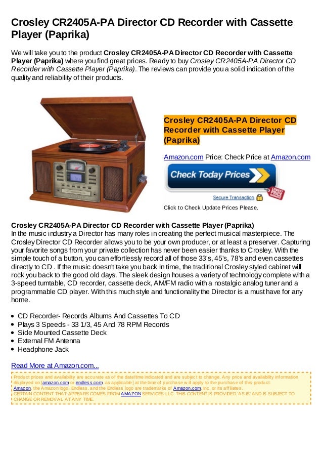 Crosley cr2405 a pa director cd recorder with cassette player paprika