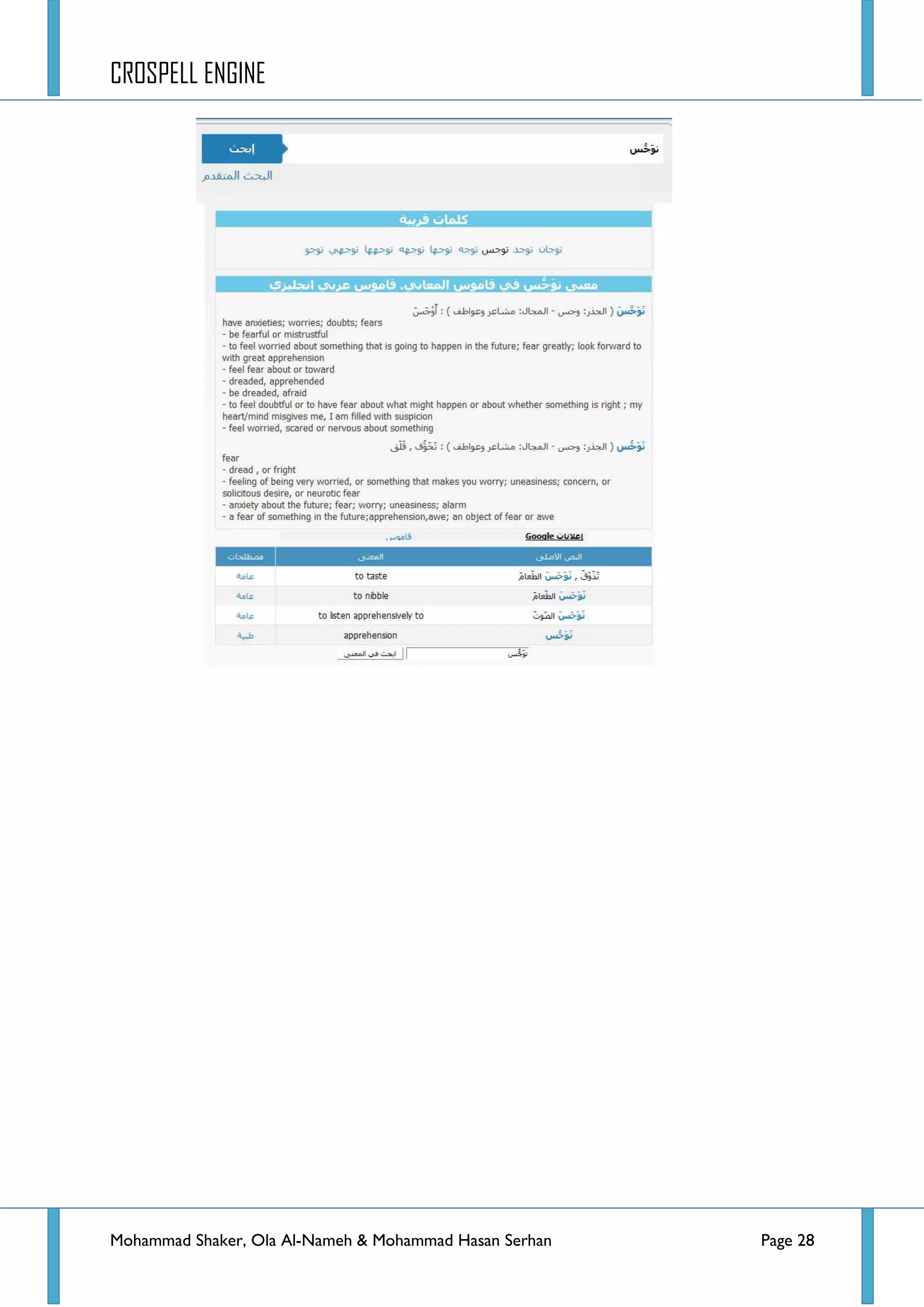 CROSPELL ENGINE
Mohammad Shaker, Ola Al-Nameh & Mohammad Hasan Serhan Page 28
 