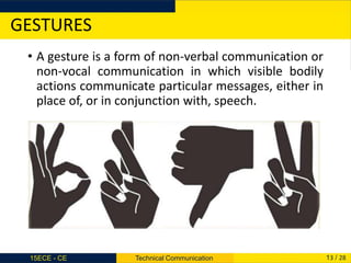 • A gesture is a form of non-verbal communication or
non-vocal communication in which visible bodily
actions communicate p...