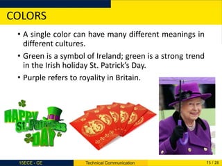 • A single color can have many different meanings in
different cultures.
• Green is a symbol of Ireland; green is a strong...