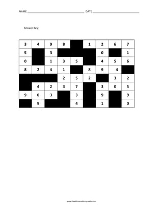 Cross number puzzle deals