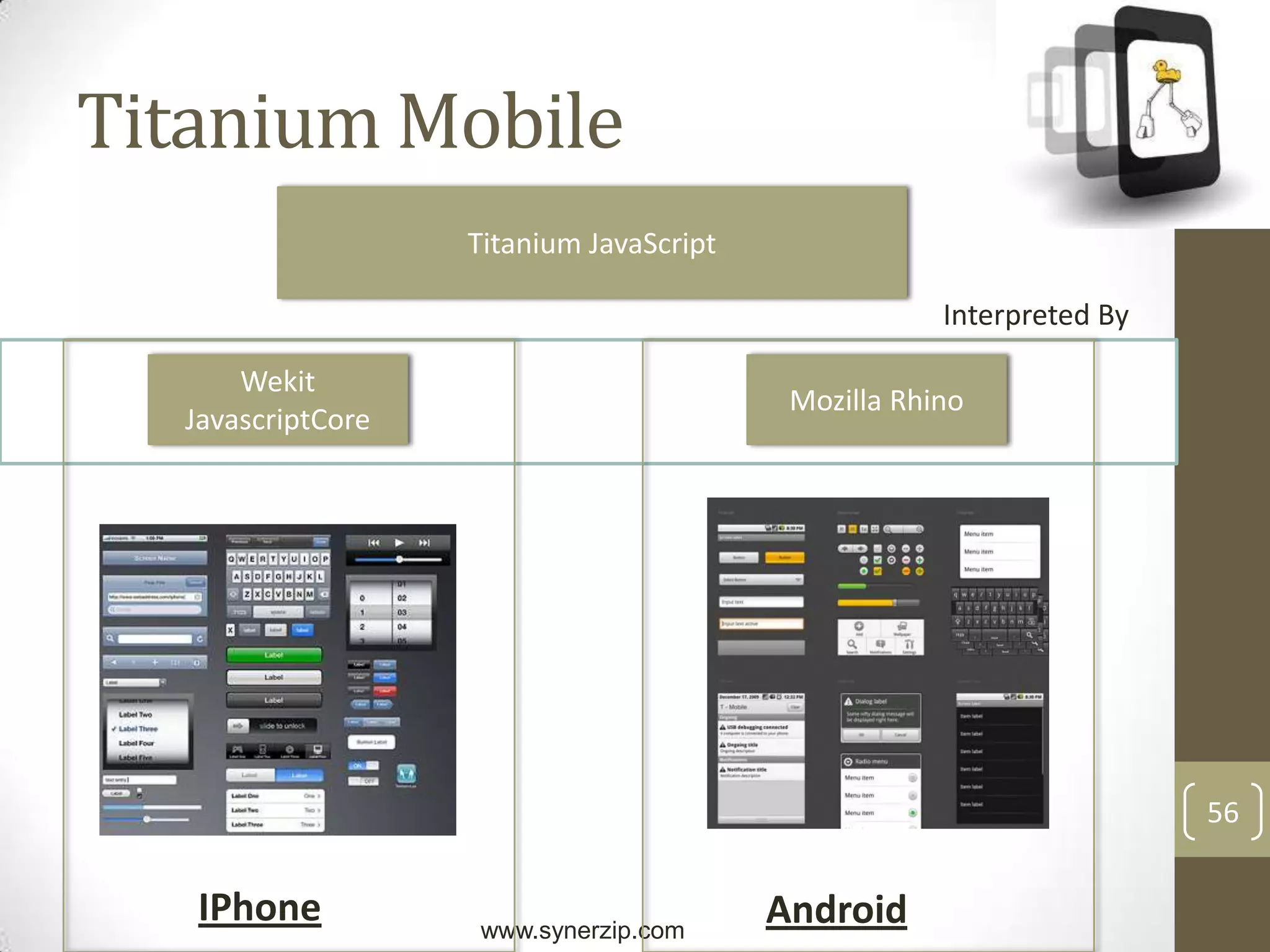 30JavaScript to native and backAll these browser engine (most common being webkit) support Javascript to talk to native code and backNative Code(Java/C++/ObjC)HTML/JavascriptJSON packets
