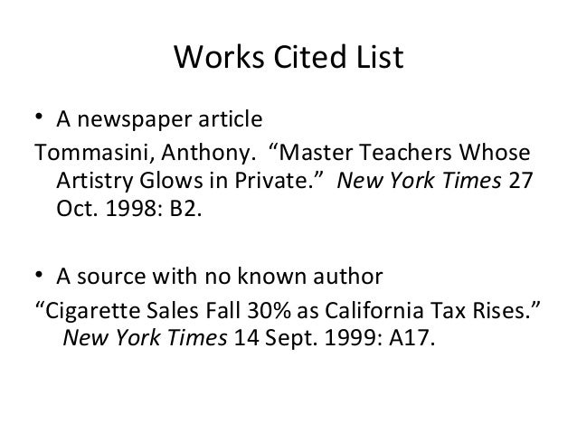 works cited list mla
