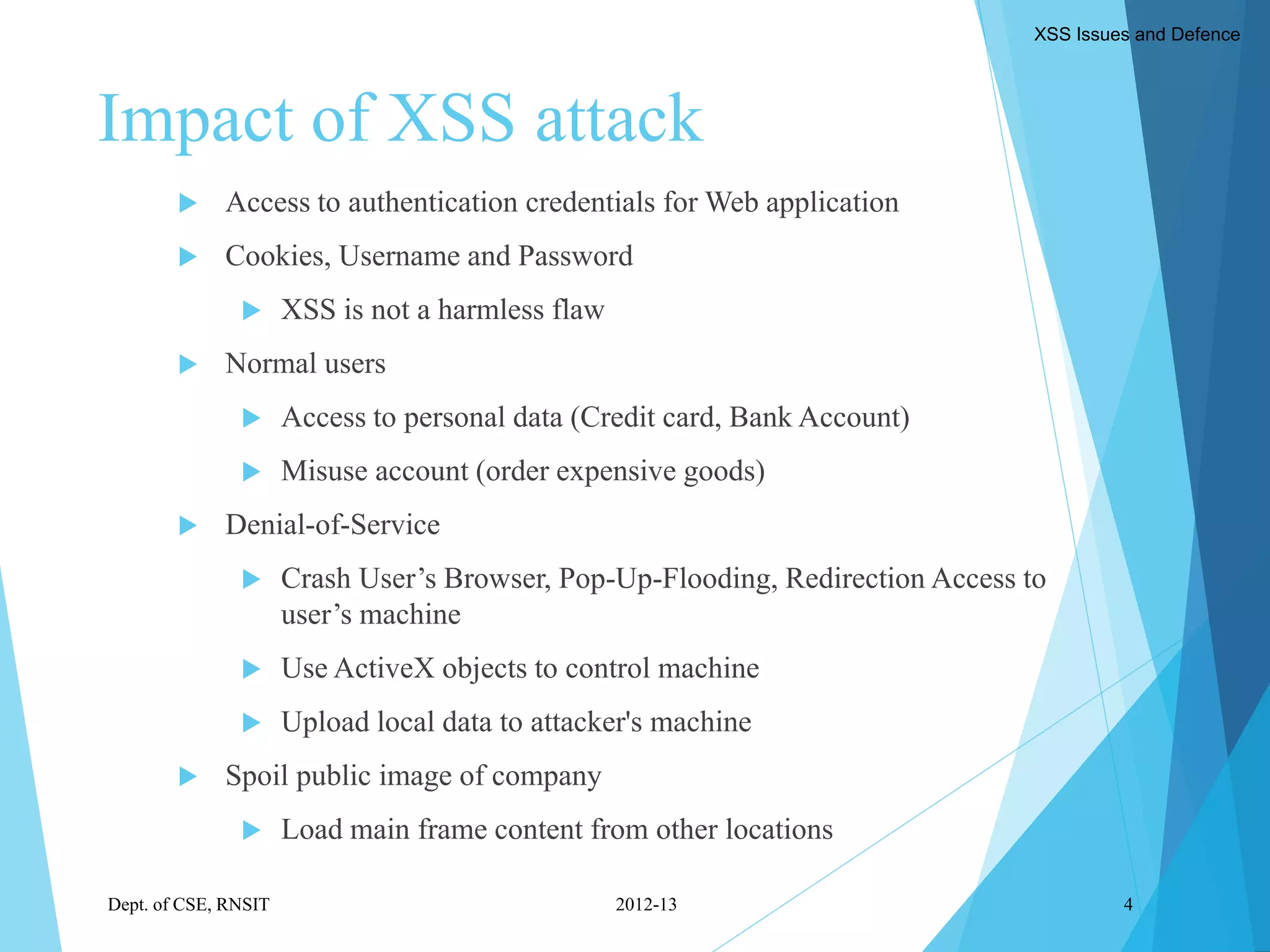 Cross site scripting (xss) attacks issues and defense - by sandeep ...