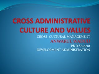 CROSS- CULTURAL MANAGEMENT
ANWARUL WADUD
Ph D Student
DEVELOPMENT ADMINISTRATION
 