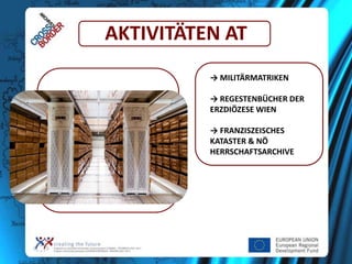 AKTIVITÄTEN AT
→ MILITÄRMATRIKEN
→ REGESTENBÜCHER DER
ERZDIÖZESE WIEN
→ FRANZISZEISCHES
KATASTER & NÖ
HERRSCHAFTSARCHIVE

 