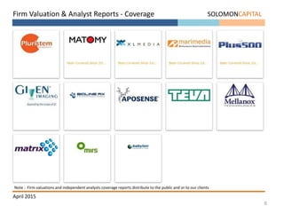6
SOLOMONCAPITALFirm Valuation & Analyst Reports - Coverage
Note : Firm valuations and independent analysts coverage reports distribute to the public and or to our clients
April 2015
 