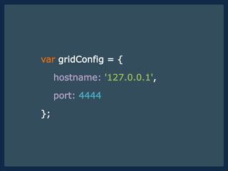 var gridConfig = {
hostname: '127.0.0.1',
port: 4444
};
 
