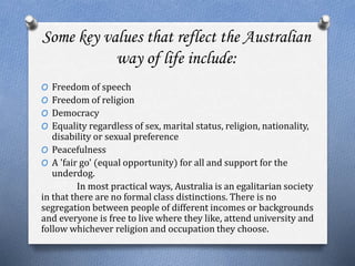 Key Australian Values Cross culture understanding australia | PPTX
