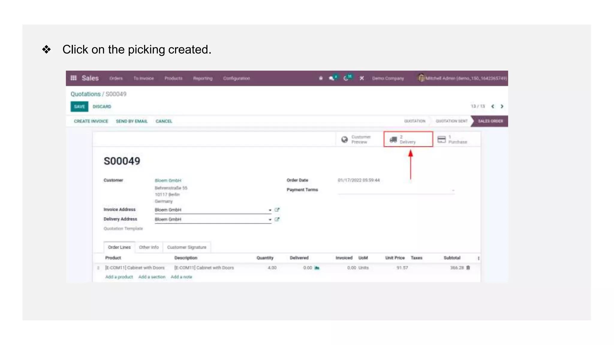 ❖ Click on the picking created.
 