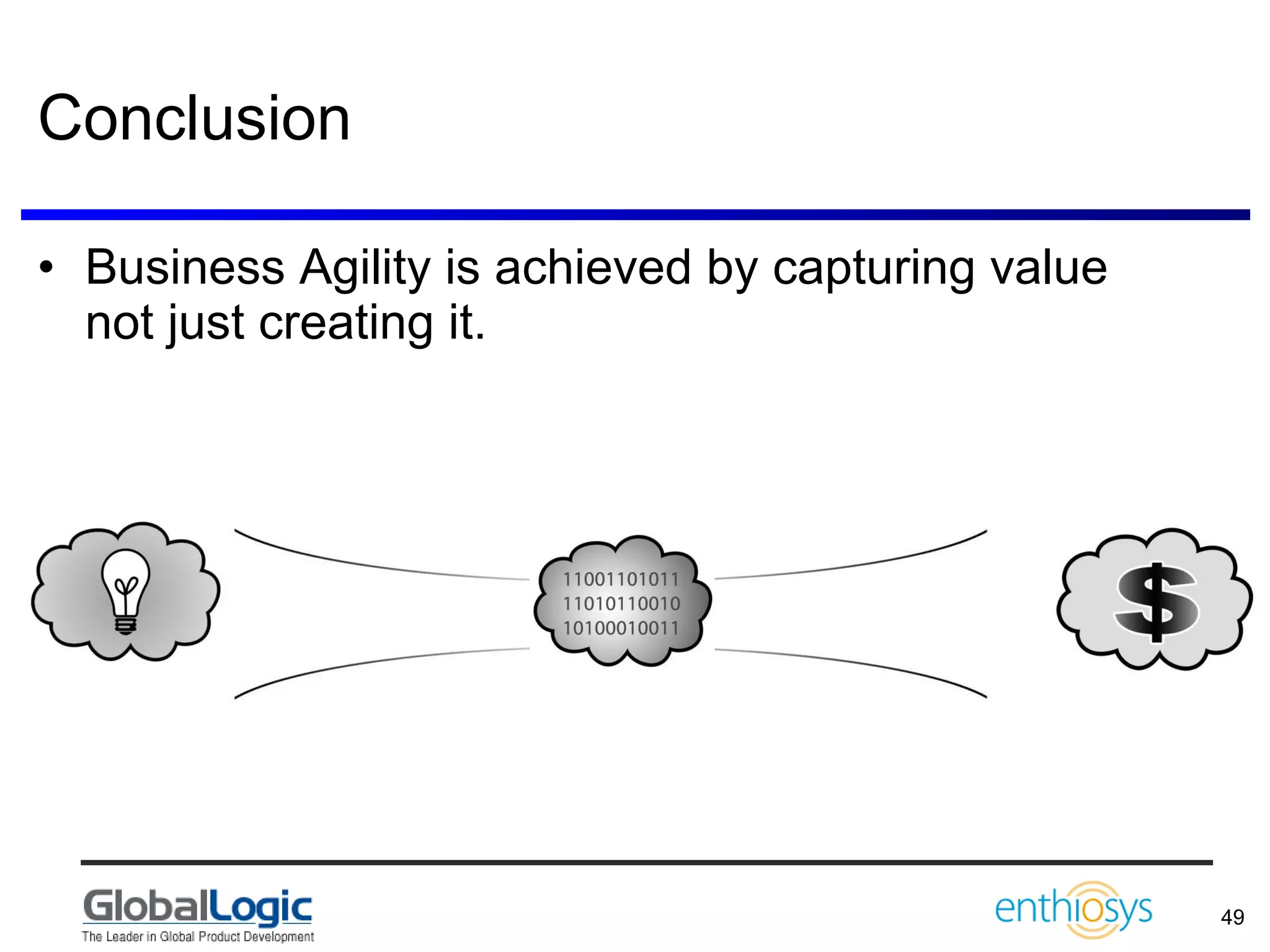Conclusion Business Agility is achieved by capturing value not just creating it. 