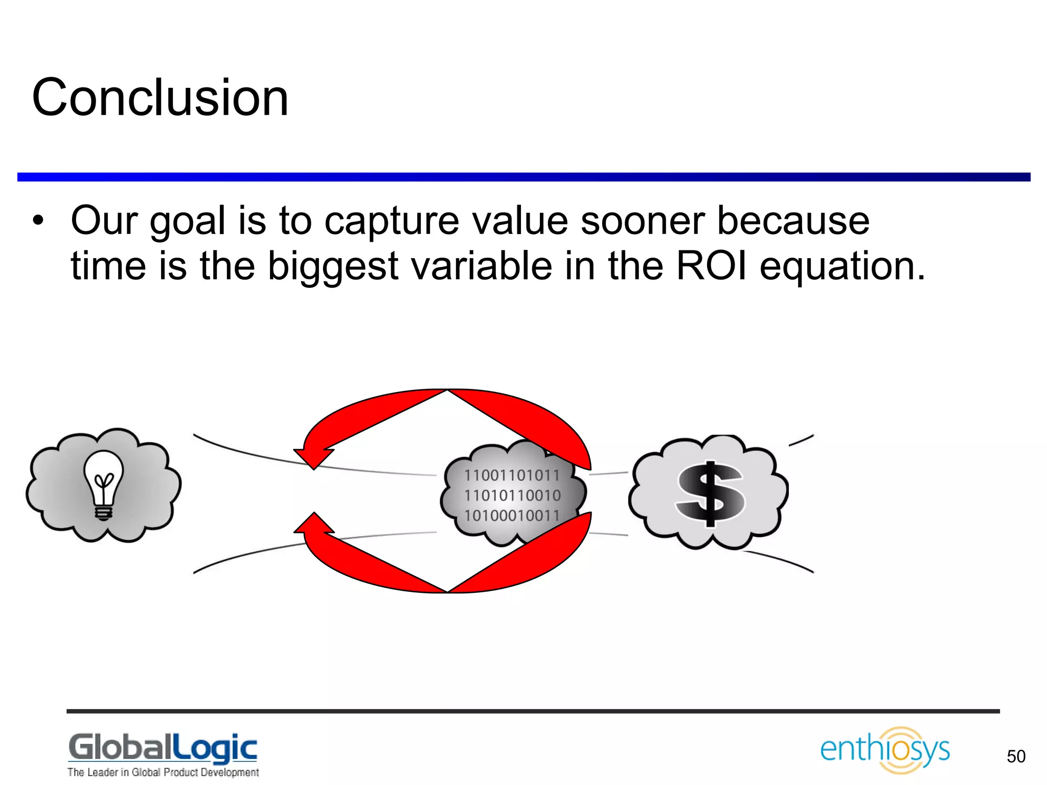 Conclusion Our goal is to capture value sooner because time is the biggest variable in the ROI equation. 
