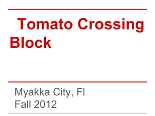 Tomato Crossing
Block


Myakka City, Fl
Fall 2012
 