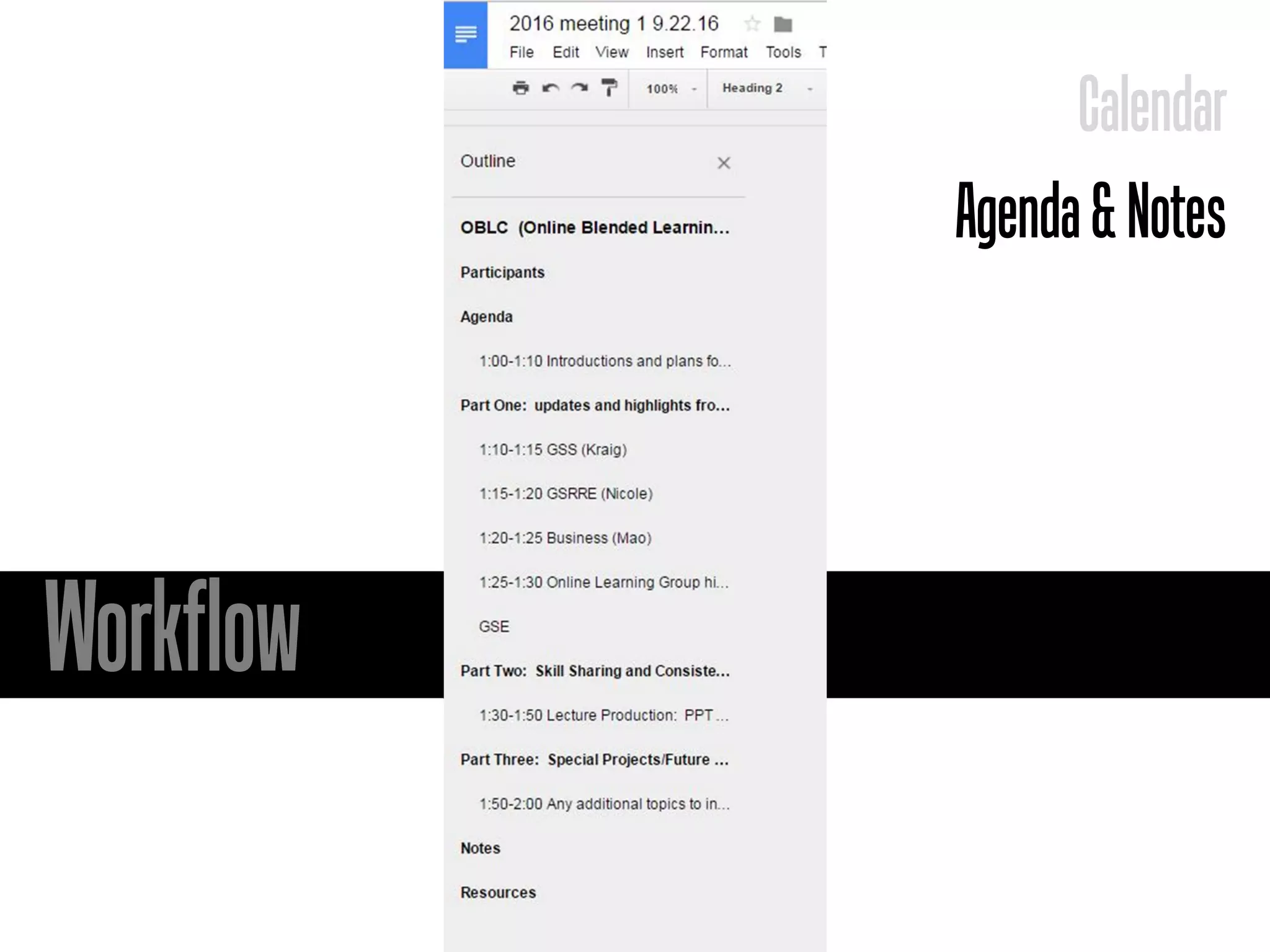 Workflow
Calendar
Agenda&Notes
 