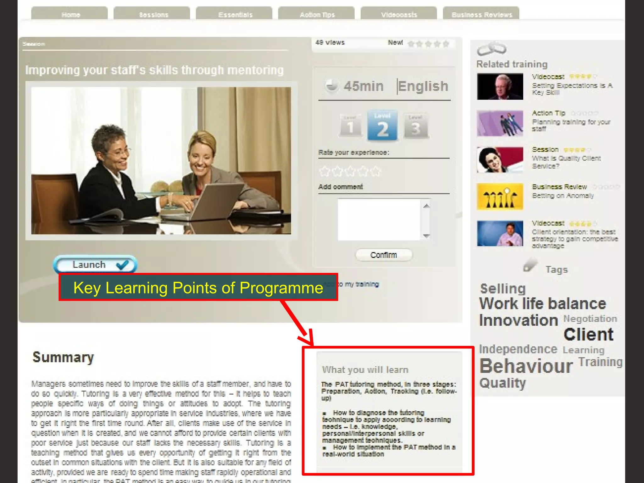 Key Learning Points of Programme 