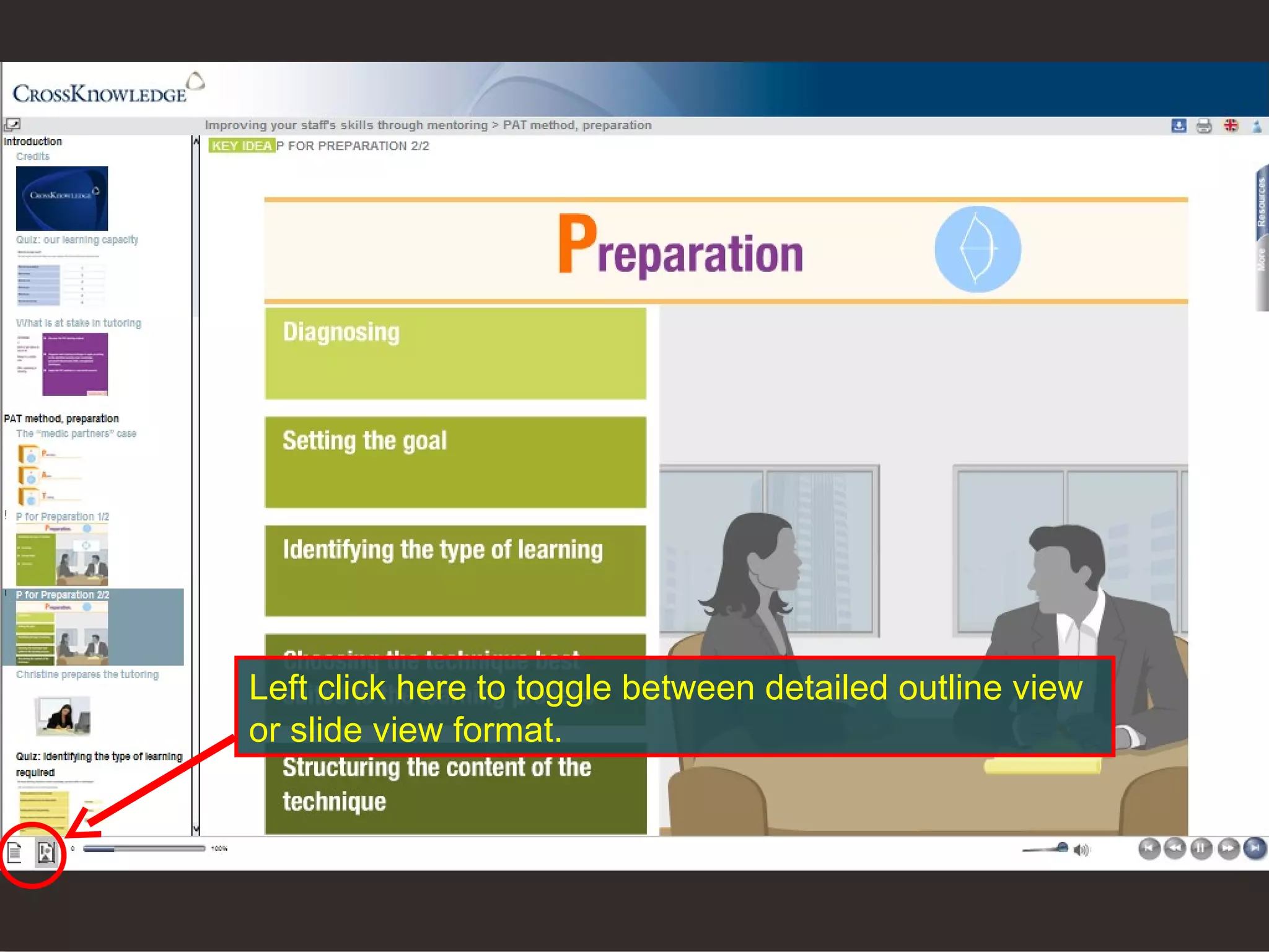 Left click here to toggle between detailed outline view or slide view format. 