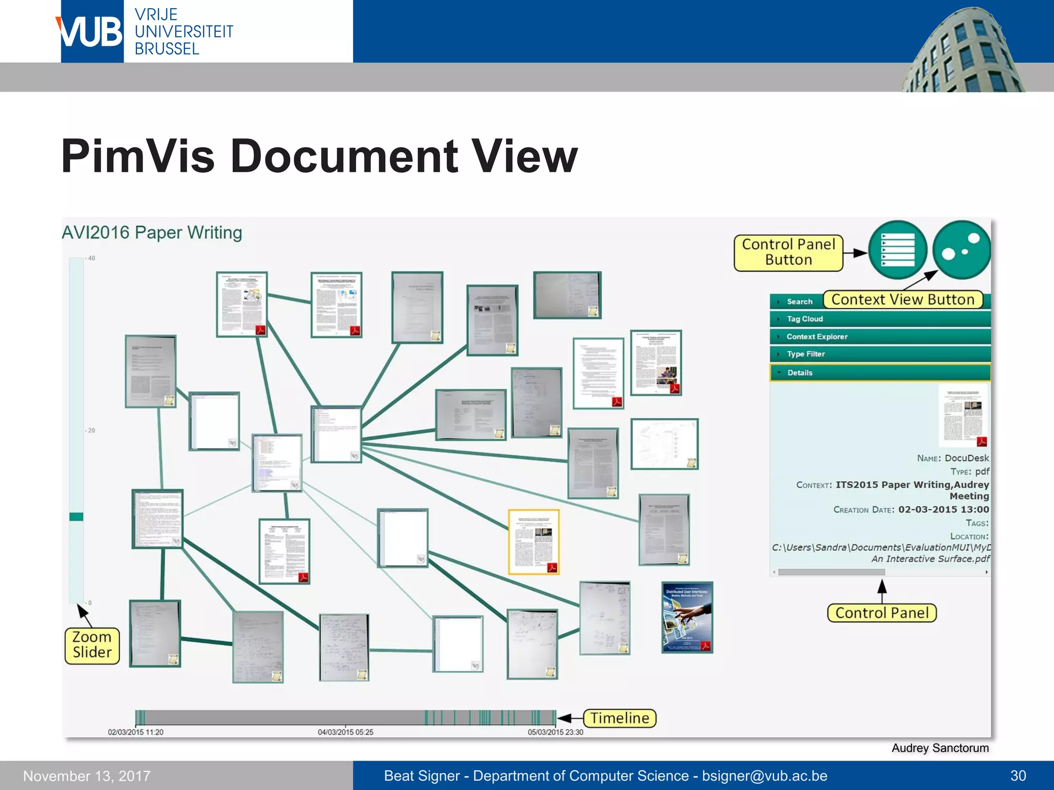 Beat Signer - Department of Computer Science - bsigner@vub.ac.be 30November 13, 2017
PimVis Document View
Audrey Sanctorum
 